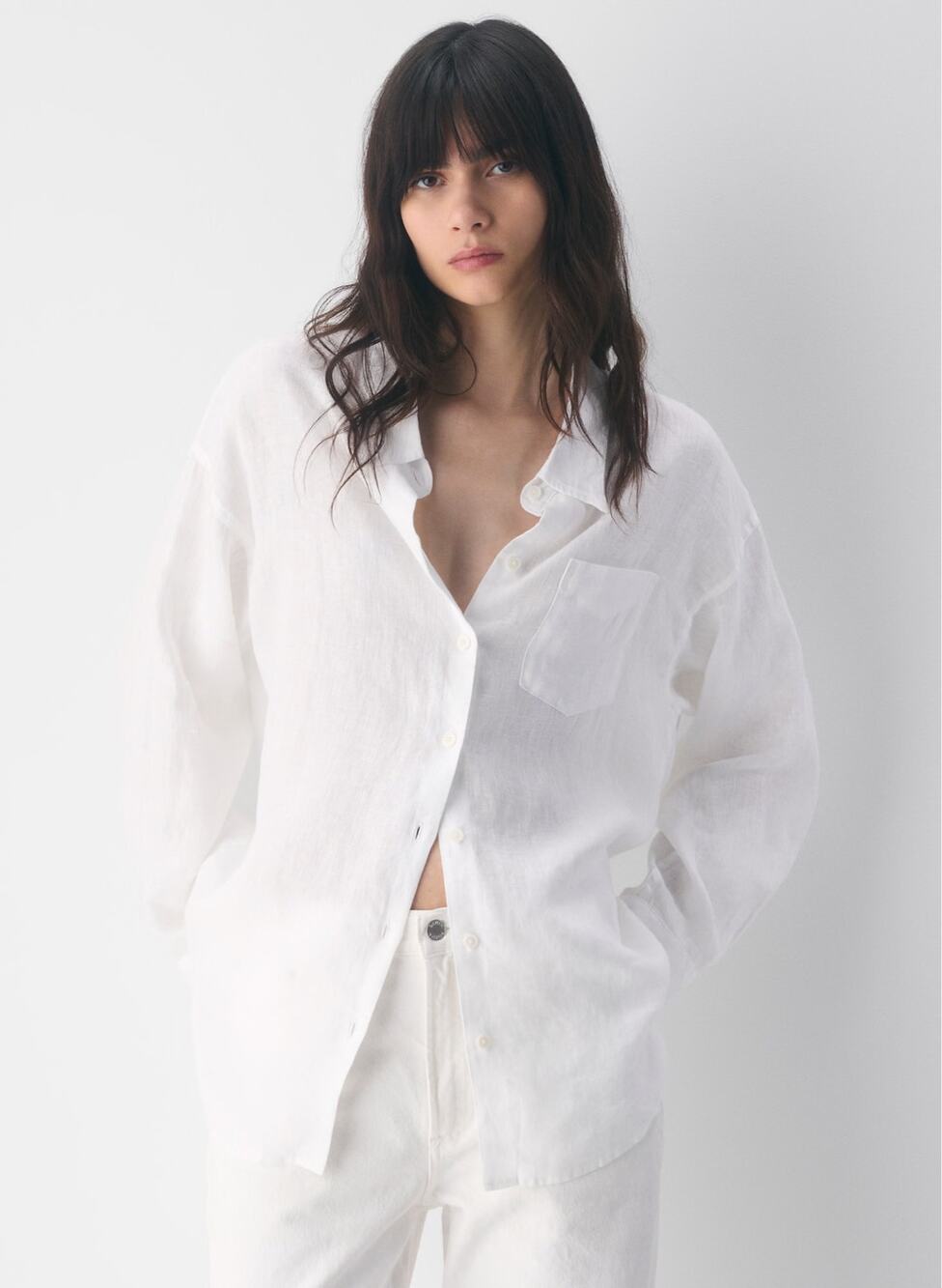 Aritzia Wilfred Free Relaxed White Linen Blend Long Sleeve Shirt XXS